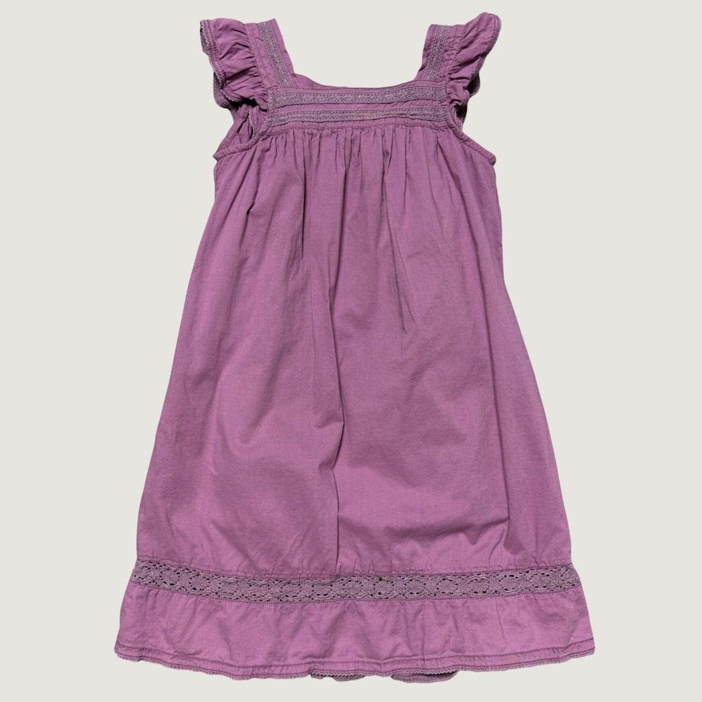 Mini Boden Girls Purple Cotton Lace Flutter Sleeve Dress Size‎ 4-5Y